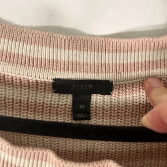 J. Crew Sweater Women's XS Pink White Striped Knit Round Neck Long Sleeve Cotton - Picture 4 of 10